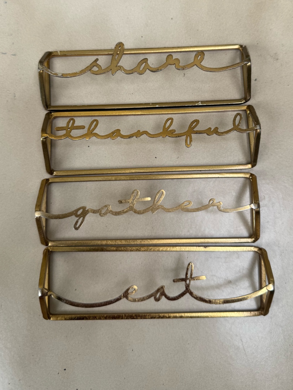 Gold Metal Script Place Napkin Holders - Set of 4